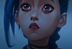 Arcane Face Close Up, Jinx Puppy Eyes, Jinx Blue Eyes, Jinx Arcane Smiling, Jinx Arcane Face Reference, Jinx Arcane Face Drawing, Jinx Face Reference, Jinx Face Study, Jinx Close Up