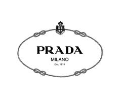 the prada logo is shown in black and white, with an ornate border around it