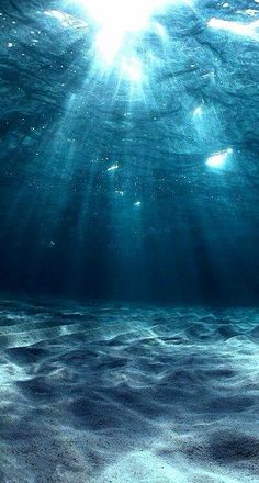 an underwater view of the ocean with sunlight coming through the water