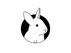 the head of a rabbit in a black and white circle on a white background illustration
