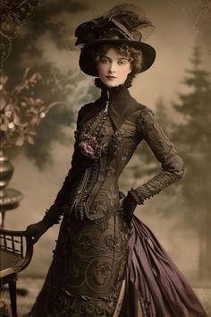 Step into the glamorous world of Edwardian fashion, where the iconic Gibson Girl reigned supreme and opulent details were the order of the day.   From the elegant S-shaped silhouette to the rise of the leisure class, discover the fascinating trends that defined this era in fashion history. Edwardian Era Dress, Edwardian Fashion Women, Victorian Fashion Women, Puffy Hair, Victorian Portraits, Fashion 1900, Gibson Girl, Antique Clothing, Edwardian Era