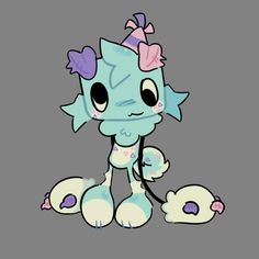 an image of a cartoon character with big eyes and pink bows on her head, sitting down