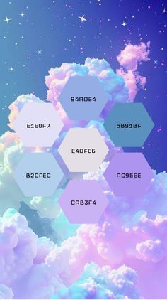 the sky is filled with clouds and stars, which are labeled in different languages on it