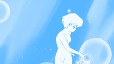 a woman holding a tennis racquet on top of a blue and white background