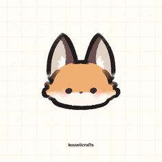 the face of a fox with black eyes and brown ears is drawn on a white background