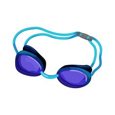 a pair of blue swimming goggles on a white background, with a gray handle