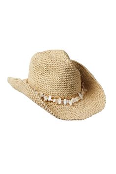 Pearl Cowboy Hat Pearl Cowboy Hat, Cowgirl Hat Aesthetic, Pearl Cowgirl Hat, Coastal Cowgirl Hats, Seashell Cowboy Hat, Luxury Brimmed Toquilla Straw Cowboy Hat, Shell Cowboy Hat, Luxury Beige Cowboy Hat For Beach, Coastal Cowgirl Beaded Hat