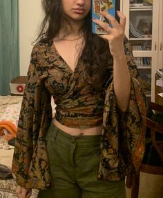 Ethnic Wrap Top, Paisley Blouse, Indian Inspired Tops, Indian Fusion Outfits, Indo Western Outfits For Women Casual, Desi Tops, Flared Sleeves Kurti, Desi Western Outfit, Desi Fusion Outfits