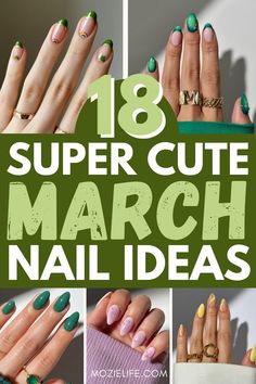 Whether it’s green shamrock nail designs, cute pastel colors or floral nail art, these nails will make a statement and bring a little bit of happiness to your day. These 18 March nail ideas are bound to inspire you for your next nail appointment. Green Nail Designs Ideas, March Gel X Nail Ideas, Nail Inspiration For March, End Of February Beginning Of March Nails, March Dip Nails Ideas Short, March Birthday Nail Ideas, Nail Trending 2025, March Nails Colors Simple, Short Almond Nails Ideas March