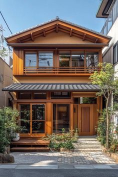 Japanese Shophouse, Small Japanese Houses, Modern House Reference, Small Japanese Home, House Wood Design, Japanese Inspired House Exterior, Japanese Tiny Home, Japanese House Ideas, Japanese Style Cottage