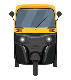 the front view of a small yellow bus