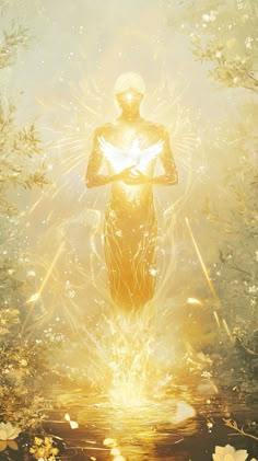 This stunning image captures a radiant figure holding a glowing dove, symbolizing inner peace, purity, and spiritual awakening. Surrounded by a serene landscape, the light within shines brightly, offering hope, love, and a deep connection to the divine. Let this image inspire your journey towards inner peace and alignment with your higher self. Divine Aura, Great Awakenings, Peace And Hope, Radiate Peace, Radiating Light, Light Being, Divine Energy, Divine Light Images, Radiant Light