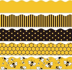 bees and honeycombs are lined up against each other in different patterns on yellow paper