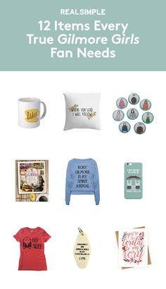 some items that are on display with the words real simple 12 items every true glimore girls fan needs