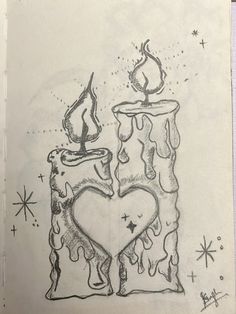 a drawing of a candle with a heart on it