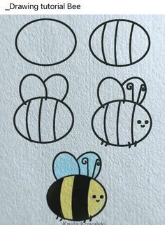 a drawing of three bees with different shapes and sizes on the bottom, one is drawn in