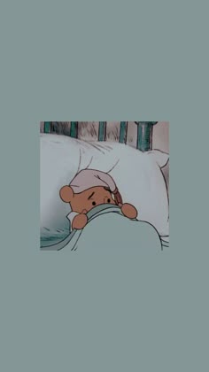 a cartoon character sleeping in bed with his head on the pillow