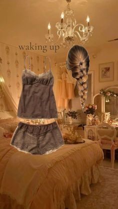 Cute Pajama Day Hairstyles, Cute Pj Day Hairstyles, Cute Pj Hairstyles, Comfy Hairstyles To Sleep In, Cute Pajama Hairstyles, Pajama Day Hairstyles, Pajama Hairstyles, What To Wear To Bed Aesthetic, Coquette Ruffled Sleepwear For Bedtime