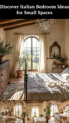 Italian bedroom with ornate wooden furniture rich fabrics and Mediterranean inspired decor elements