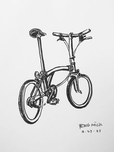 a black and white drawing of a bicycle