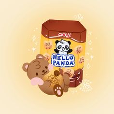 Hello Panda Drawing, Panda Express Food Drawing, Cute Snacks Cartoon, Hello Panda Aesthetic, Kawaii Snacks Drawing, Cute Panda Food Art, Cute Panda-themed Food Art, Cute Panda Food Design, Cute Panda On Sushi Illustration