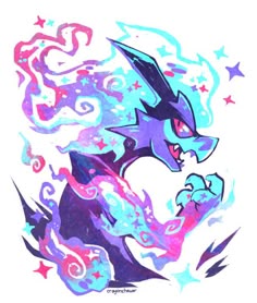 a drawing of a dragon with stars and swirls on it's back side