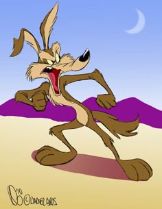 an image of a cartoon dog running in the desert with its mouth open and tongue out