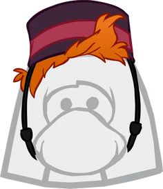 a white bird wearing a red and purple hat with an orange mohawk on it's head