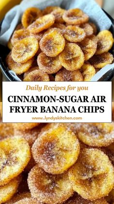 two bowls filled with cinnamon sugar - air fryer banana chips
