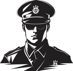 a black and white drawing of a police officer