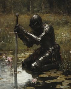 Medieval Pics, Knight Medieval Painting, Medieval Fantasy Painting, Knight In Nature, Mideavel Aesthetic Art, Metal Character, Midevil Knight, Old Fantasy, Art Knight