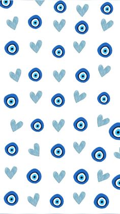 an eye pattern with blue hearts on a white background
