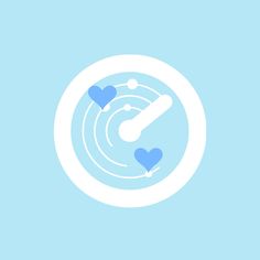 two blue hearts floating in the air on top of a white circle with a light blue background