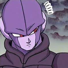 an animated image of a man with red eyes and purple hair, wearing a hoodie