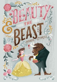 beauty and the beast poster with an image of a bear in a dress holding onto a princess's hand