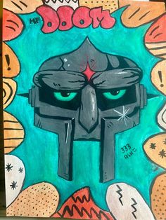 a painting of a man's face with green eyes and an eyeball in the center