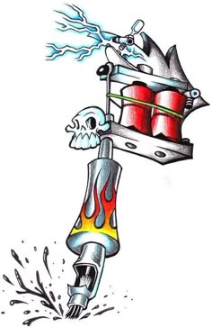 a drawing of a motorcycle with a skull on it