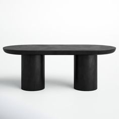 a black table with two legs and a round top on the bottom, in front of a white background