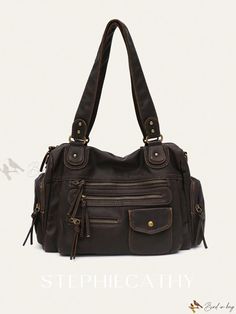 Coffee%20Brown Retro Large Capacity Faux Leather Bag, Brown Satchel Shoulder Bag With Multiple Pockets, Brown Shoulder Bag With Multiple Pockets, Cross Body Bags, Casual Brown Shoulder Bag With Multiple Pockets, Cheap Large Capacity Y2k Satchel, Affordable Y2k Satchel Bag, Cheap Y2k Satchel Shoulder Bag, Vintage Brown Retro Business Shoulder Bag