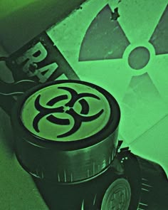 a radioactive symbol on the side of a trash can