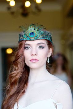 Peacock Feather Tiara With Crystal Edge Peacock Tiara, Peacock Crown, Jeweled Peacock Headpiece, Blue Peacock Crown, Colorful Peacock Headpiece, Silver And Gold Peacock Crown, Peacock Head Crown, Peacock With Jeweled Headdress, Peacock Feather Crown