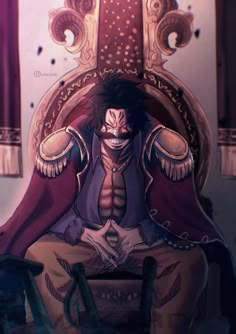 a man sitting on top of a chair in front of a mirror