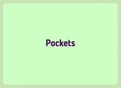 a green background with the word pockets in purple on it's left side, and an