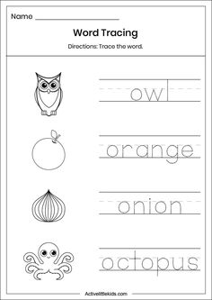 worksheet with words and pictures to practice writing the word o's for kids