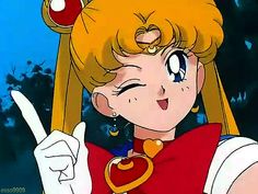 an anime character with blonde hair giving the peace sign