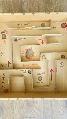 a cardboard box with drawings and instructions for making a paper mache model on it