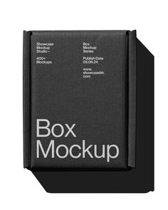 a black box with the words box mockup on it