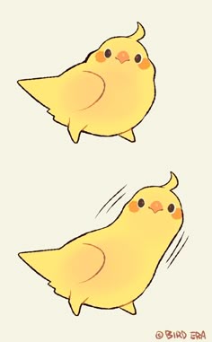 two yellow birds are facing each other