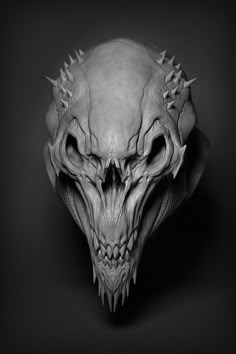 an alien skull with spikes on its head