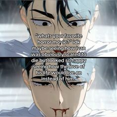 an anime scene with the caption that reads, what's your favorite horror movie?